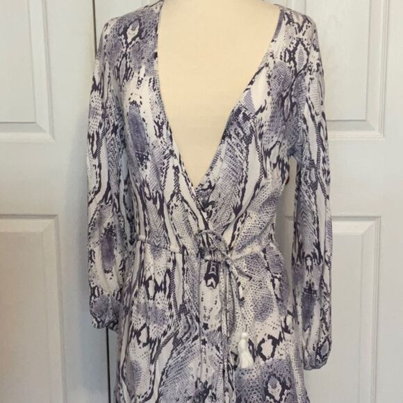 Blue Island Snakeskin V Neck Wrap Dress XS - Picture 2 of 5